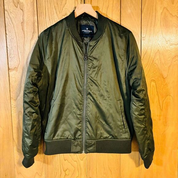 American Eagle Outfitters Other - American Eagle Men’s Olive Green Bomber Jacket Size L Lightweight Zip-Up Casual